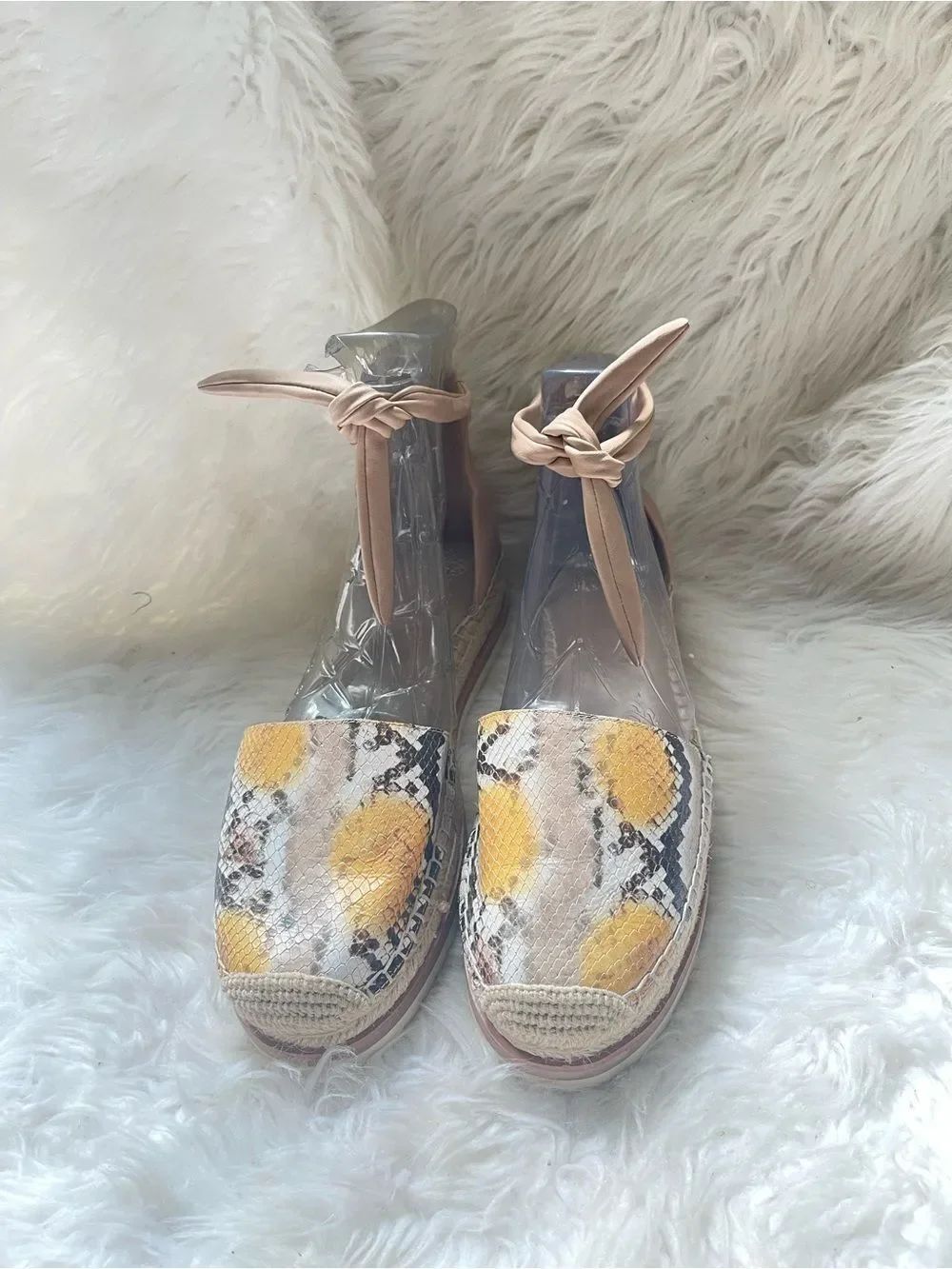 Vince Camuto Yellow, beige  & brown Python Espadrille with Nude Ankle Tie SZ12M